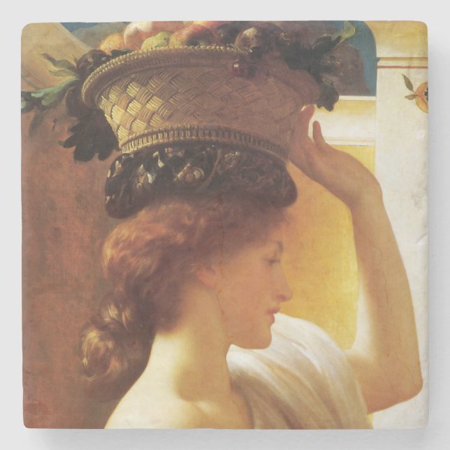 Dessous-de-verre En Pierre Fille avec un panier de fruits (par Frederic Leigh (Devant)