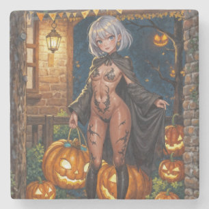Dessous-de-verre En Pierre Fille d'anime d'Halloween Trick or Treat Body Pain