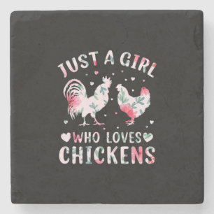 Dessous-de-verre En Pierre Fille d'art de poulet qui aime les poulets