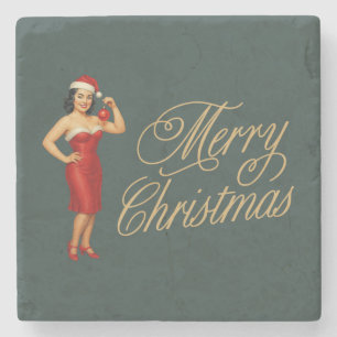 Dessous-de-verre En Pierre Fille de Noël pin-up glamour vintage