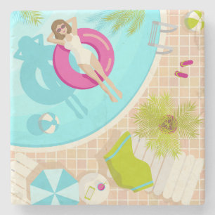 Dessous-de-verre En Pierre Fille de piscine en bikini plage d'été
