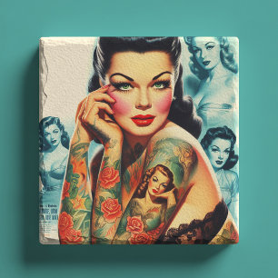Dessous-de-verre En Pierre Fille de tatouage Old School