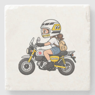 Dessous-de-verre En Pierre Fille Mignonne de Moto – Dessin Animé de Mini Moto