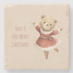 Dessous-de-verre En Pierre Fille Ours en Peluche Robe Rouge de Santa Noël