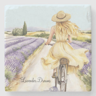 Dessous-de-verre En Pierre Fille robe jaune vélo route rêves lavande