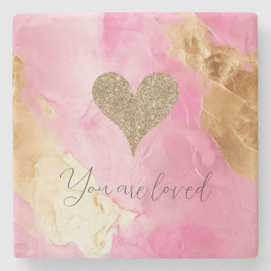 Dessous-de-verre En Pierre Fille rose Chic Glam Gold Parties scintillant Coeu