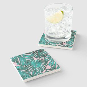 Dessous-de-verre En Pierre Fille tropicale Turquoise Palm Feuille