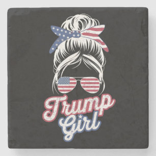 Dessous-de-verre En Pierre Fille Trump Chignon Décoiffé Vintage Drapeau Améri