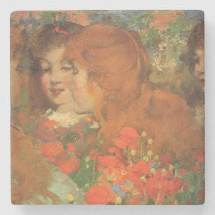 Dessous-de-verre En Pierre Filles avec des pavots rouges (par George Henry)