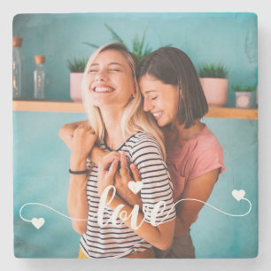 Dessous-de-verre En Pierre Filles White Love Script Avec Coeur Valentine