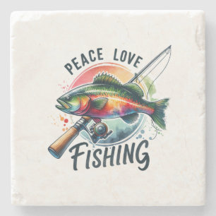 Dessous-de-verre En Pierre Fisher Cadeau Peace Love Fishing