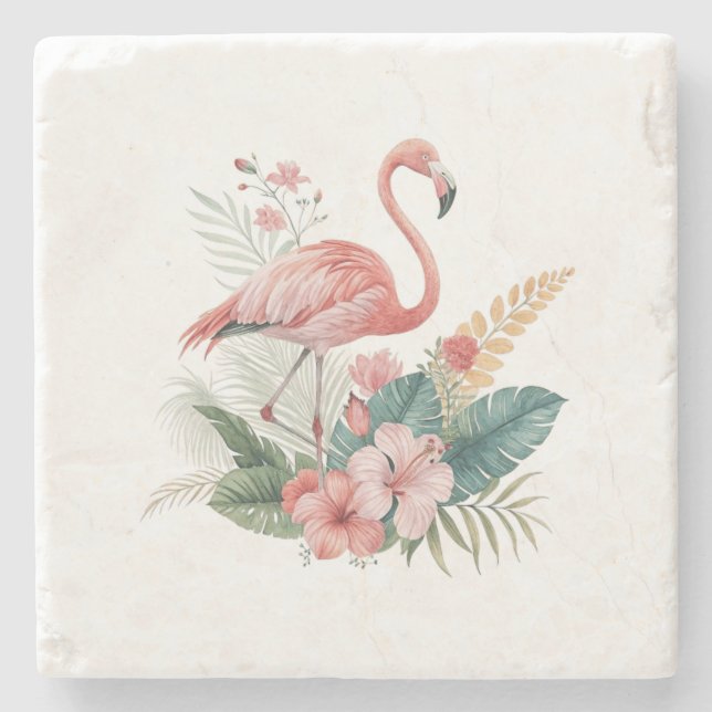 Dessous-de-verre En Pierre Flamant aux fleurs (Devant)