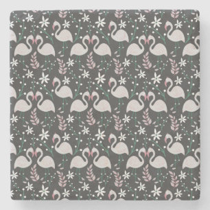Dessous-de-verre En Pierre Flamant rose motif transparent blanc sur arrière -