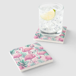Dessous-de-verre En Pierre Flamant rose rose Conception tropicale