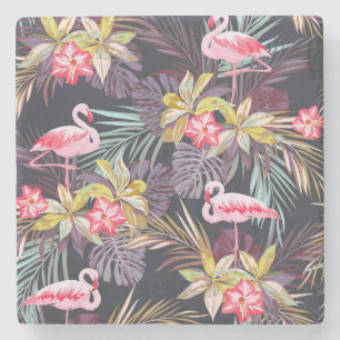 Dessous-de-verre En Pierre Flamant rose Tropical : Motif sans couture d'été