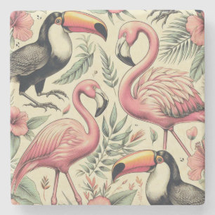 Dessous-de-verre En Pierre Flamant rose vintage et Toucan sans couture