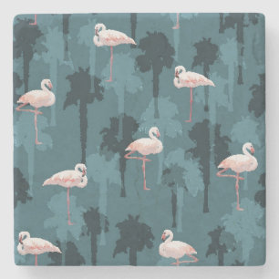 Dessous-de-verre En Pierre Flamants roses en pastel sur Teal