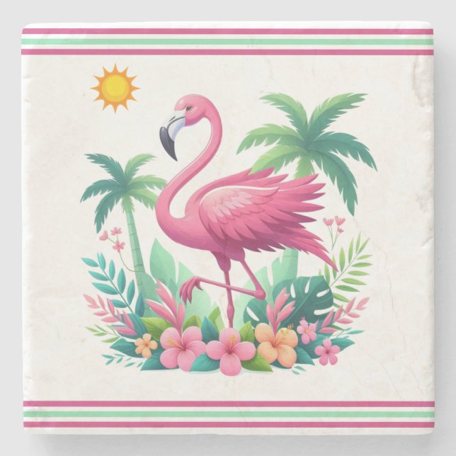 Dessous-de-verre En Pierre Flamingo rose tropicale/Floride (Devant)