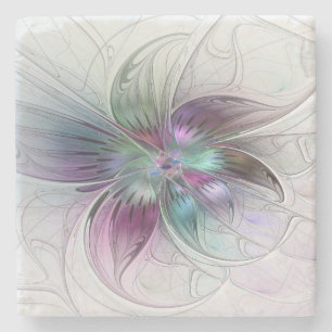 Dessous-de-verre En Pierre Fleur Abstraite colorée Art moderne floral fractal