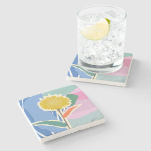 Dessous-de-verre En Pierre Fleur abstraite Dandelion Blocs de couleur Moderne