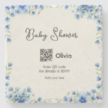Fleur aquarelle bleue bébé shower scan QR RSVP pa