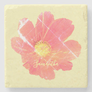 Dessous-de-verre En Pierre Fleur aquarelle jaune rouge rétro florale personna
