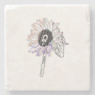 Dessous-de-verre En Pierre Fleur Arc-en-ciel Art Funky