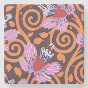 Dessous-de-verre En Pierre Fleur Art Déco tourbillonnante rose et orange vibr