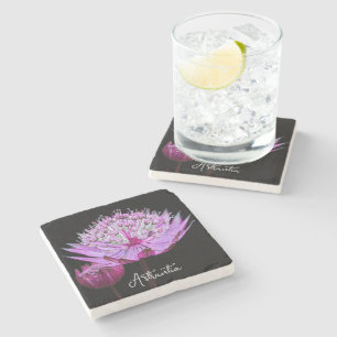 Dessous-de-verre En Pierre Fleur Astrantia rose sur Floral noir