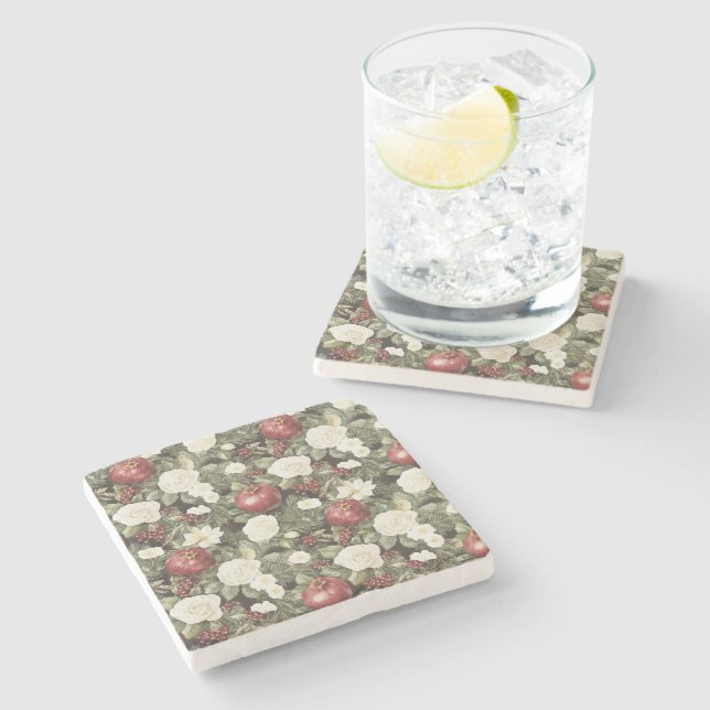 Dessous-de-verre En Pierre Fleur Blanche de Grenade d'Hiver (Côté)