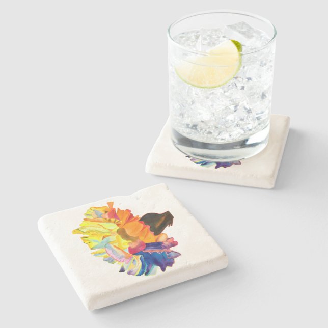 Dessous-de-verre En Pierre Fleur d'aquarelle couleur carnation (Côté)