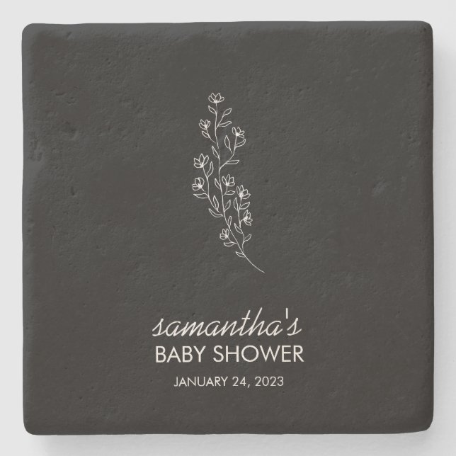 Dessous-de-verre En Pierre Fleur d'art en ligne élégant noir (Devant)