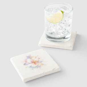 Dessous-de-verre En Pierre Fleur de aquarelle pastel avec accents dorés Art
