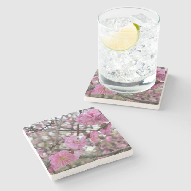 Dessous-de-verre En Pierre Fleur de cerisier rose / Sakura / ク(桜) (Côté)