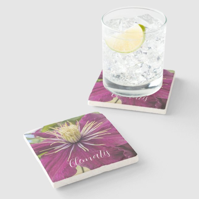 Dessous-de-verre En Pierre Fleur de clématite pourpre (Côté)