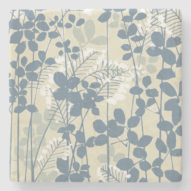 Dessous-de-verre En Pierre Fleur de feuille bleue asiatique japonaise (Devant)