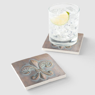 Dessous-de-verre En Pierre Fleur De Lis, Revêtement De Cuivre Âgé Imprimé