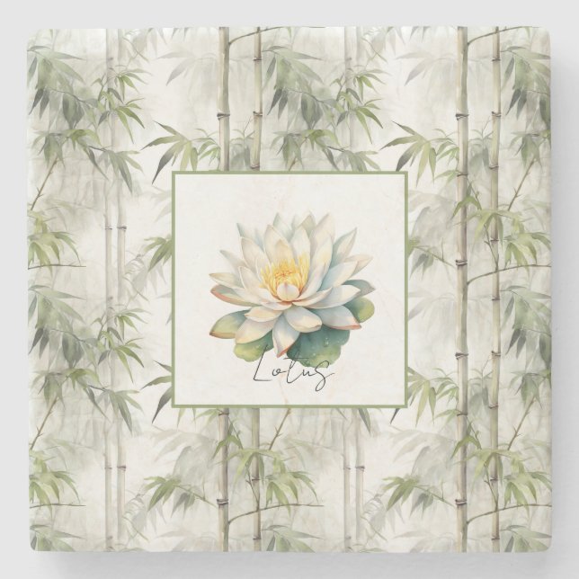 Dessous-de-verre En Pierre Fleur de Lotus Bambou   (Devant)