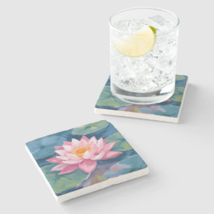 Dessous-de-verre En Pierre Fleur de Lotus Nénuphar Aquarelle