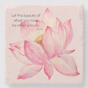 Dessous-de-verre En Pierre Fleur de lotus rose Citation Beauté Rumi