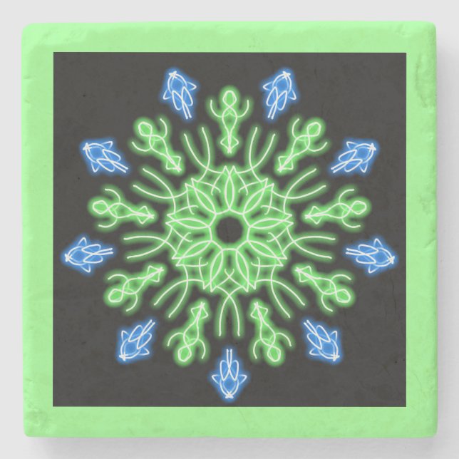 Dessous-de-verre En Pierre Fleur de néon vert et bleu (Devant)