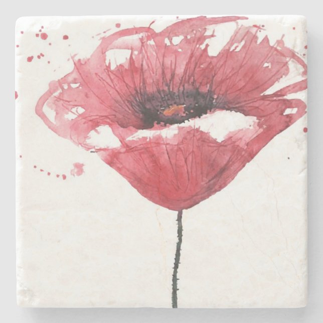 Dessous-de-verre En Pierre Fleur de pavot, aquarelle (Devant)