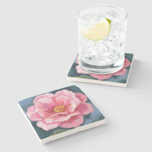 Dessous-de-verre En Pierre Fleur de Pivoine Rose Floral Aquarelle