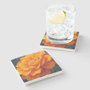 Dessous-de-verre En Pierre Fleur de Tagète   Peinture Florale à l'Aquarelle