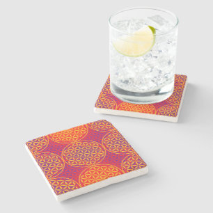 Dessous-de-verre En Pierre Fleur de vie - motif de timbre - rose orange