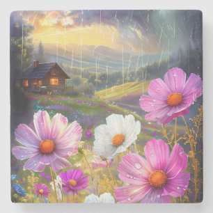 Dessous-de-verre En Pierre Fleur éphémère : Symphonie de la pluie et de la lu