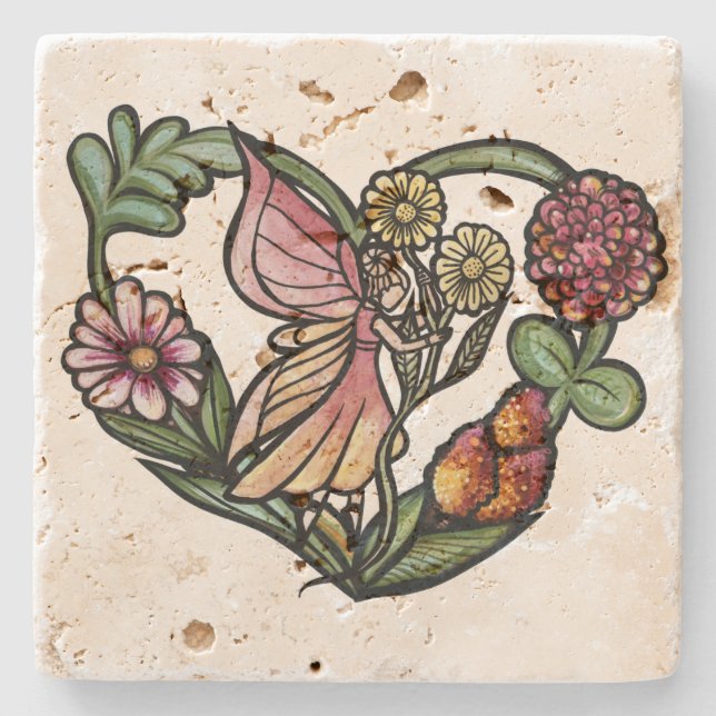 Dessous-de-verre En Pierre Fleur Fée Jardin Fées (Devant)