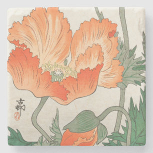 Dessous-de-verre En Pierre Fleur japonaise vintage de pavot orange, Ohara Kos