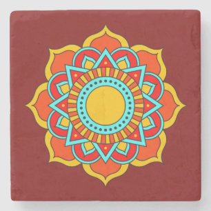 Dessous-de-verre En Pierre Fleur Mandala rouge géométrique-54567