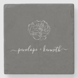 Dessous-de-verre En Pierre Fleur minimaliste noir noir blanc personnalisé